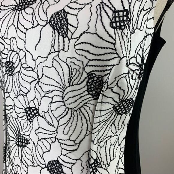 Rickie Freeman for Teri Jon B/W Embroidered Faux Leather Sheath Dress 10 - Picture 4 of 13